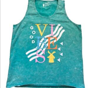 Dutch Bros Tank Top Mens M Summer Gym Fitness Graphic GOOD VIBES Green Coffee